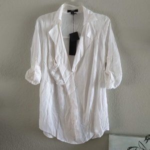 Priorities White Shirt Dress / Tunic / Beach Coverup, one pocket, 3/4 rolled up